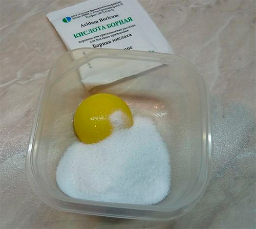 Gema de ovo misturada com pó de ácido bórico