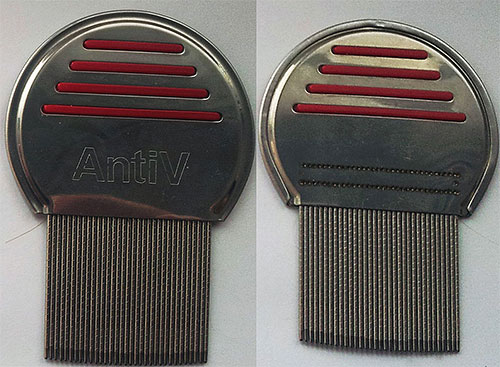 Des encoches spéciales sur les dents du peigne AntiV permettent un peignage fiable non seulement des poux, mais aussi des lentes.