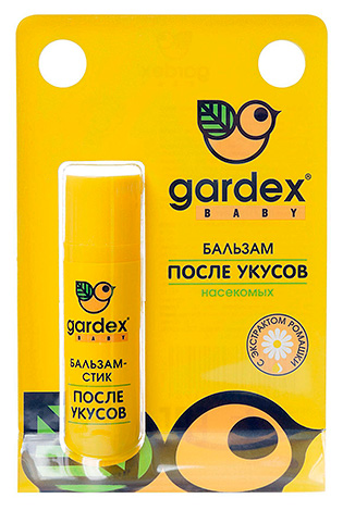 Bilden visar ett exempel på ett balsam som appliceras efter insektsbett - Gardex Baby