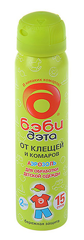 Baby DEET repellant against ticks and mosquitoes is approved for use in children from 2 years of age.